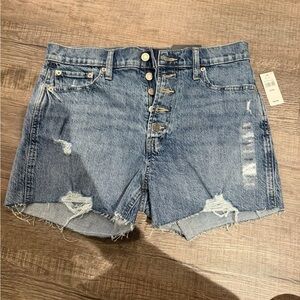GAP Blue Distressed Button-Fly Jean Shorts
